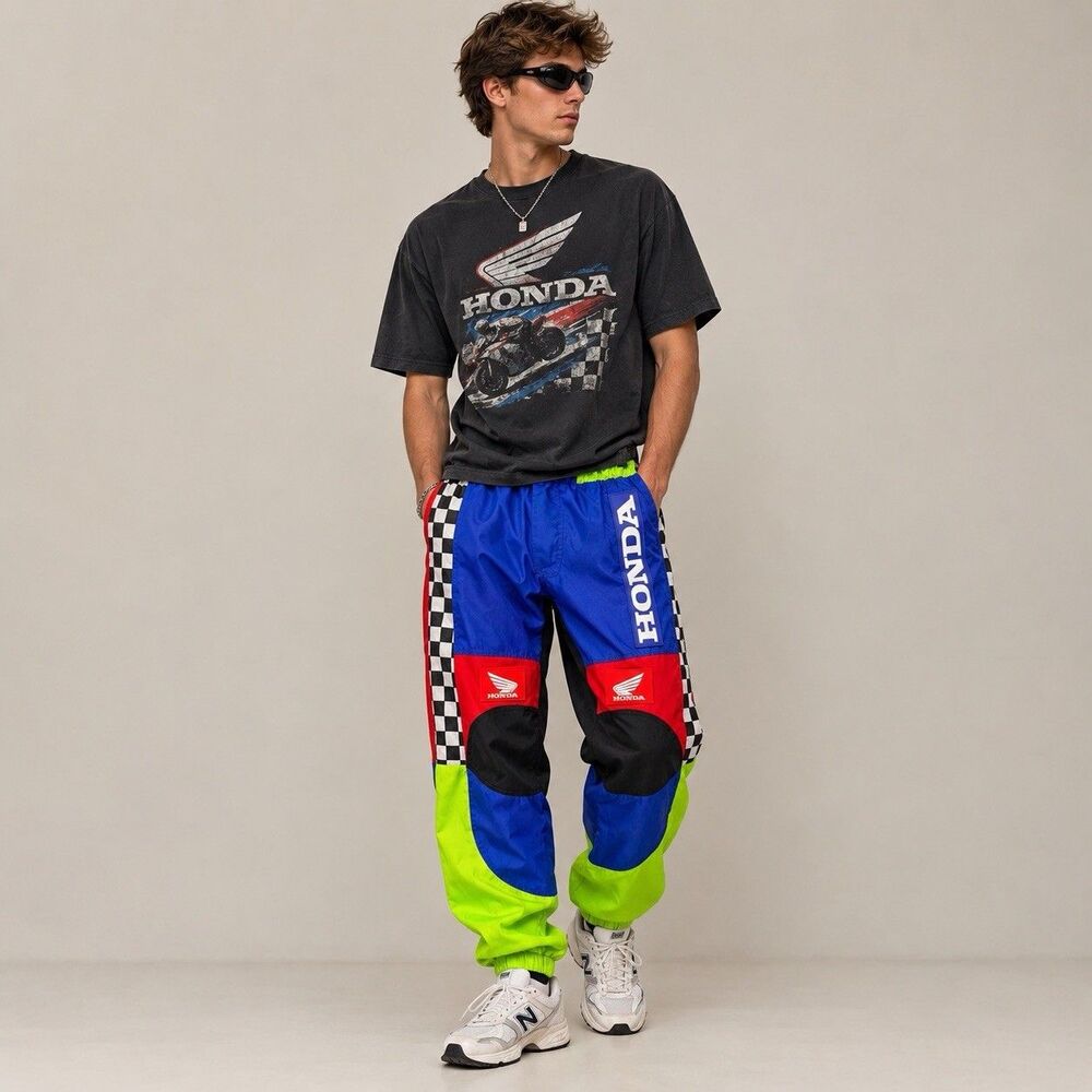21 Savage x Forever 21 x Honda Colorblock Track Pants S Motocross Motocore Y2K